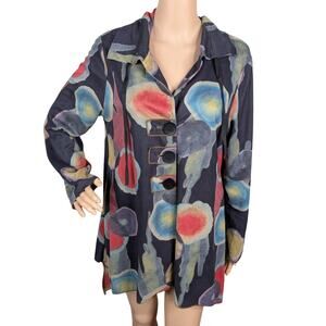 Radzoli Abstract Watercolor Faux Suede Cardigan L | Artsy Lagenlook Asymmetric